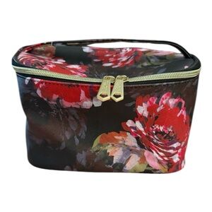 Trina Turk Black Red Floral Cosmetic Bag Travel Makeup Case OS Chic